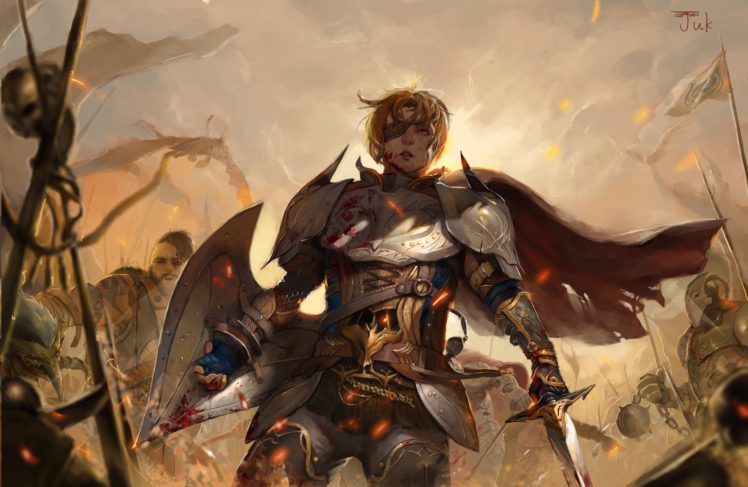artwork, Concept art, Knight, Knights, Women, Armor, Sword, Shields, War HD Wallpaper Desktop Background