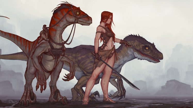 raptor, Ark: Survival Evolved, Women, Dinosaurs HD Wallpaper Desktop Background