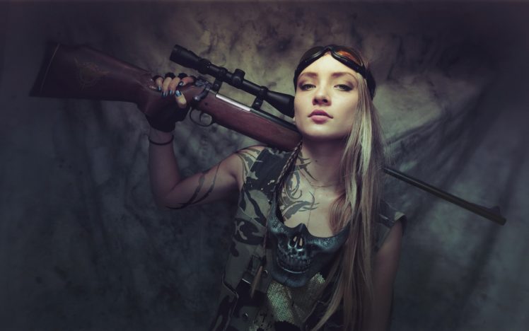 women, Army gear, Blonde, Rifles HD Wallpaper Desktop Background