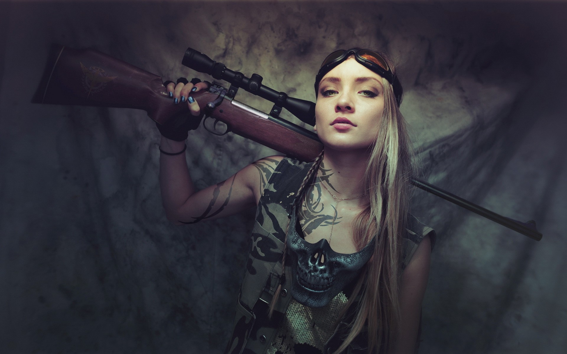 women, Army gear, Blonde, Rifles Wallpaper