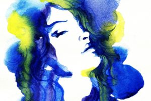artwork, Women, Long hair, Face, Portrait, White background, Painting, Blue hair, Simple