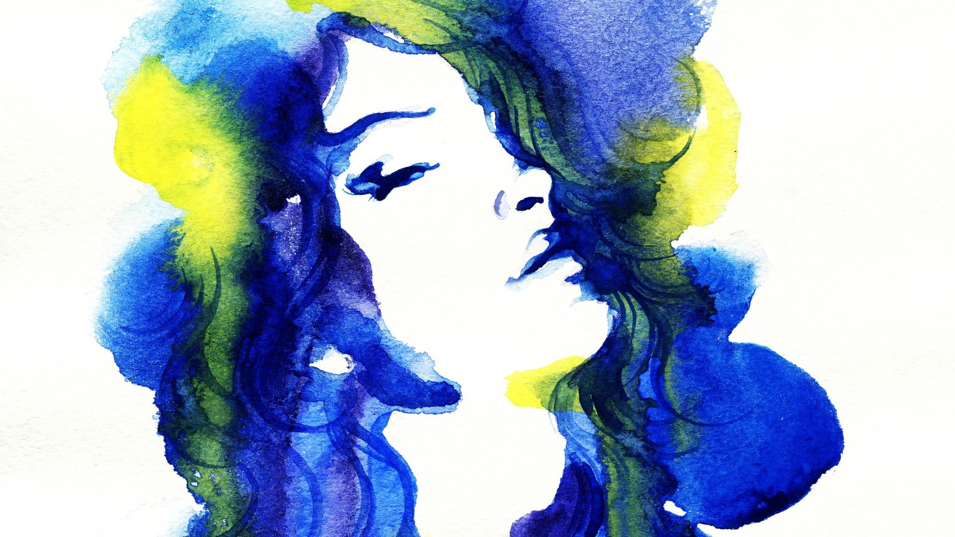 artwork, Women, Long hair, Face, Portrait, White background, Painting, Blue hair, Simple Wallpaper