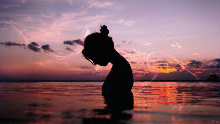 women, Pacific Ocean, Sunset, Silhouette HD Wallpaper Desktop Background