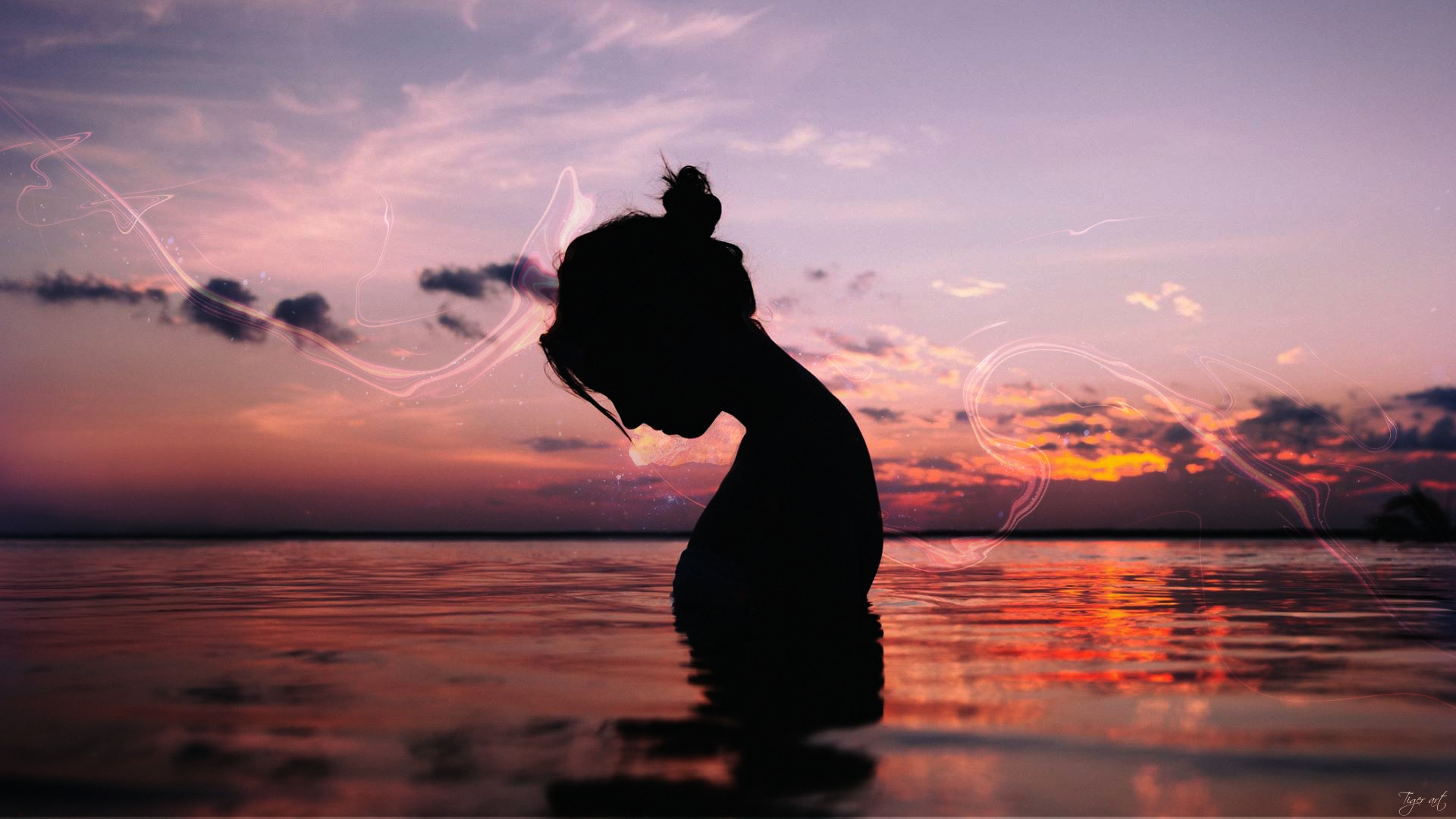 women, Pacific Ocean, Sunset, Silhouette Wallpaper