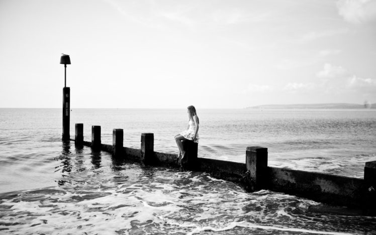 photography, Water, Beach, Sea, Monochrome, Women HD Wallpaper Desktop Background