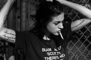 women, Tattoos, Smoking, Frances Bean Cobain, Monochrome