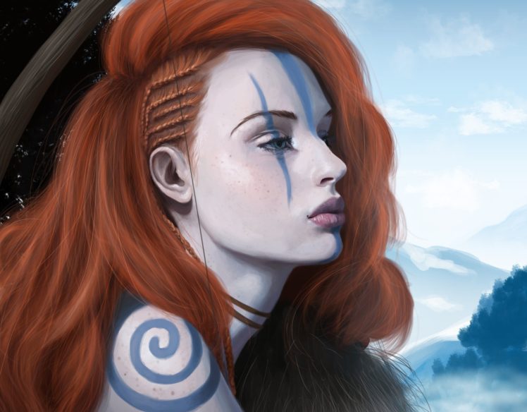 women, Redhead, Archers, Fantasy art, Artwork, Tattoo HD Wallpaper Desktop Background