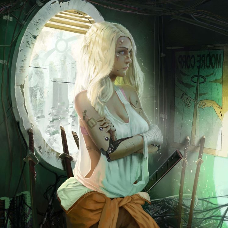 blonde, Women, Warrior, Drawing, Sword, Katana, Robotic HD Wallpaper Desktop Background