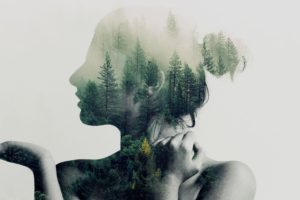women, Double exposure, Trees