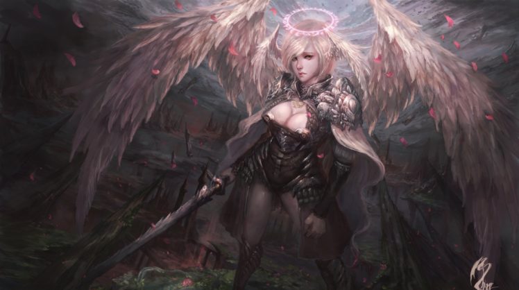 warrior, Women, Fantasy art, Angel, Sword, Artwork HD Wallpaper Desktop Background