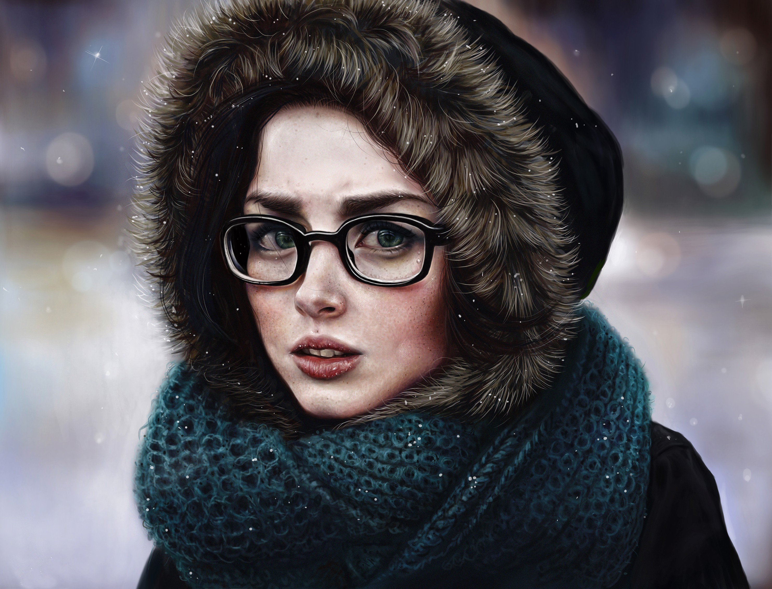 women with glasses, Women, Face, Artwork, Portrait Wallpaper