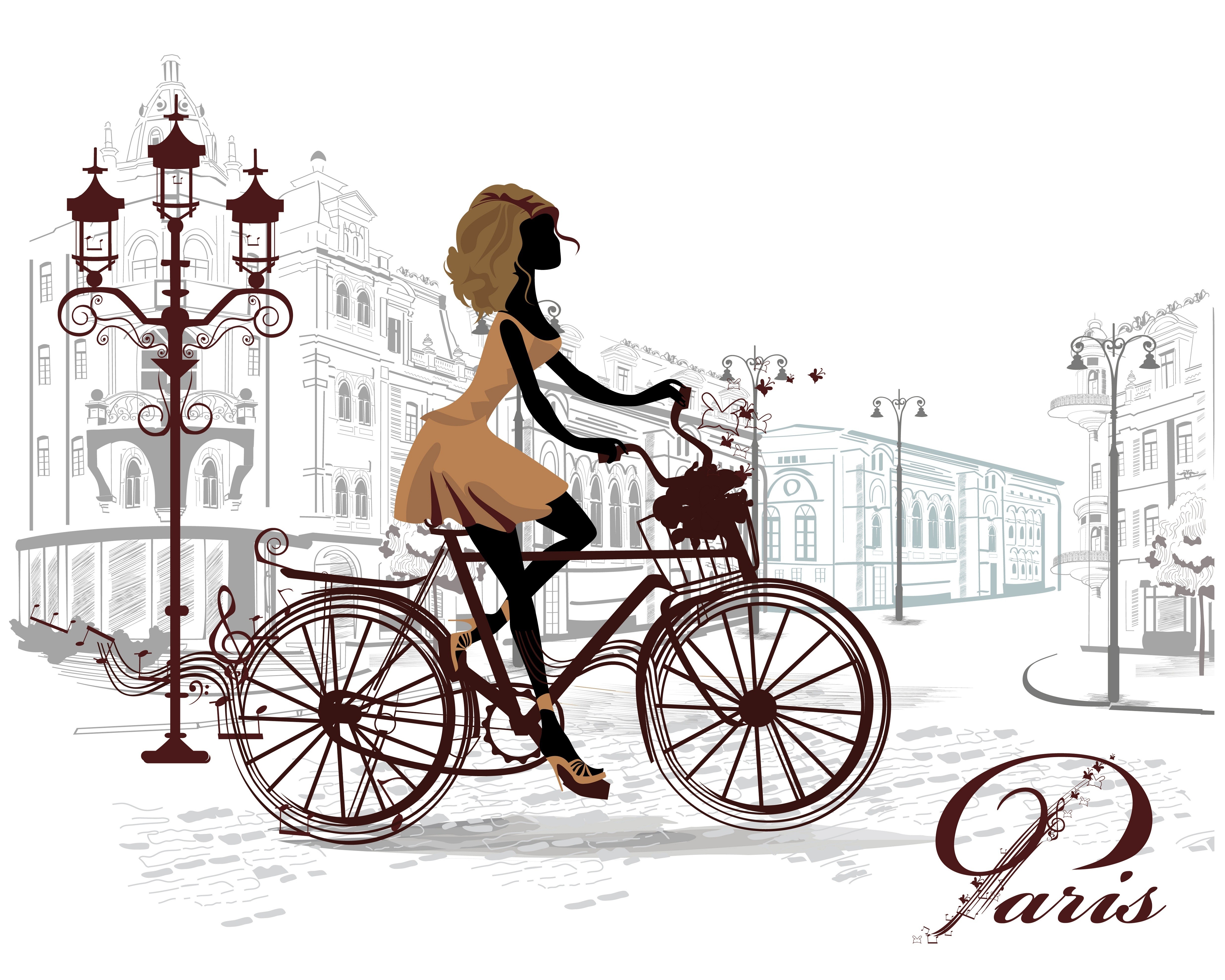 women, Bicycle, Artwork, Paris Wallpaper