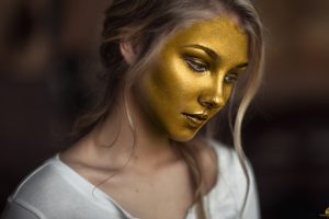face, Women, Gold, Body paint, Face paint