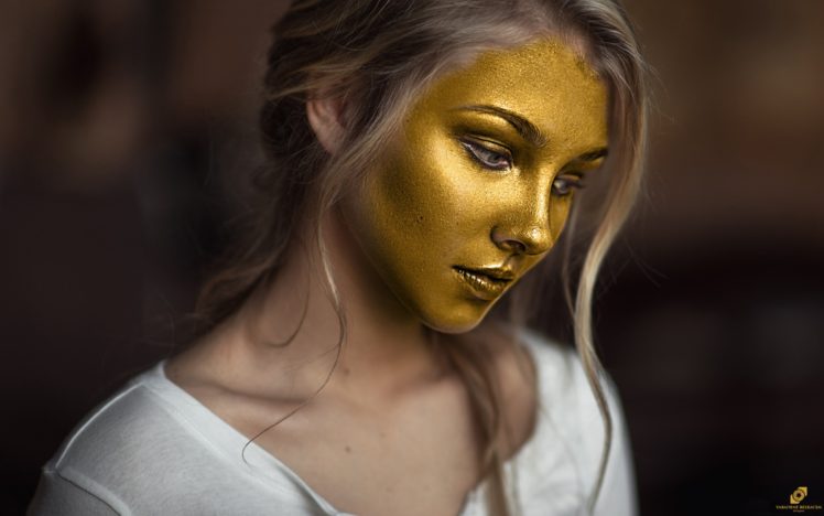 face, Women, Gold, Body paint, Face paint HD Wallpaper Desktop Background