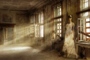 women, Interior, Abandoned, Window, Room, Photo manipulation, Sun rays, White dress, Empty, Door, Shadow, Wood