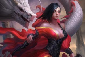 women, Dragon, Fantasy art