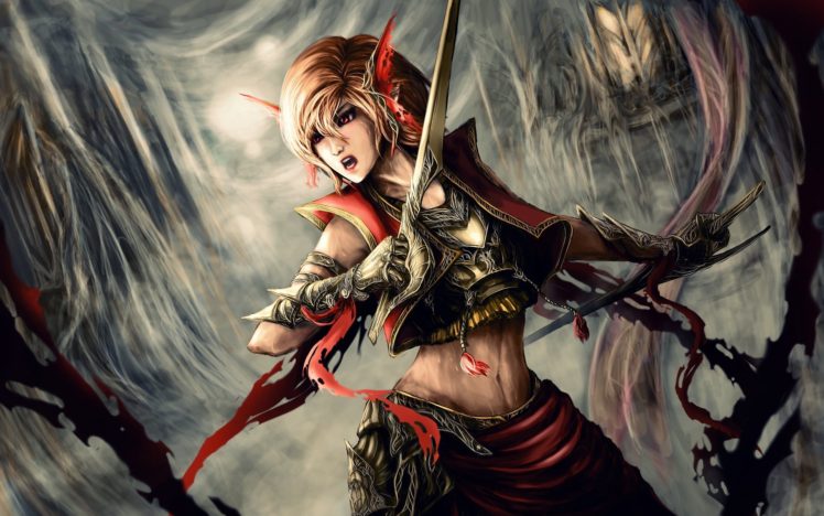 women, Warrior, Elves, Artwork, Fantasy art, Sword, Armor HD Wallpaper Desktop Background