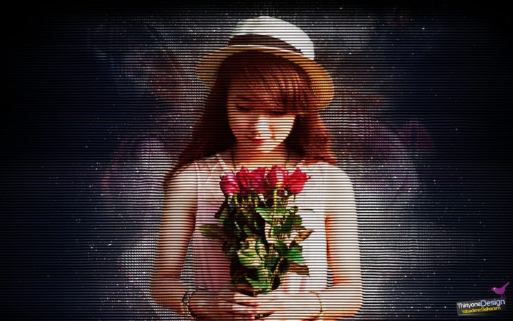 Asian, Women, Cute face, Flowers, Red, Hat HD Wallpaper Desktop Background