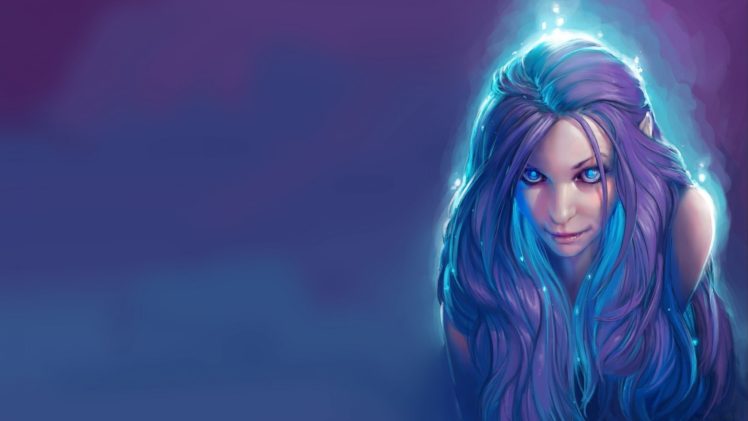 women, Blue hair, Elves, Artwork, Fantasy art HD Wallpaper Desktop Background