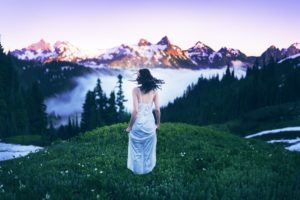 brunette, Women, Photography, Grass, Mountains, Trees