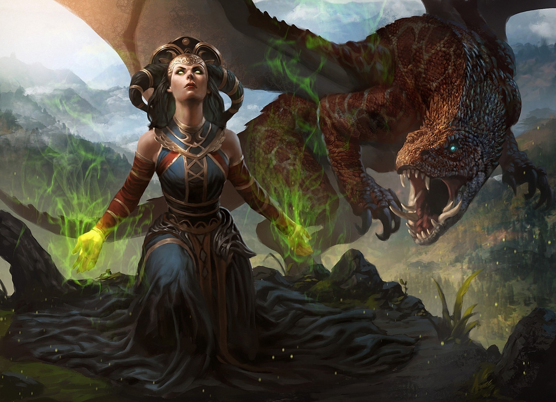 fantasy girl with dragon