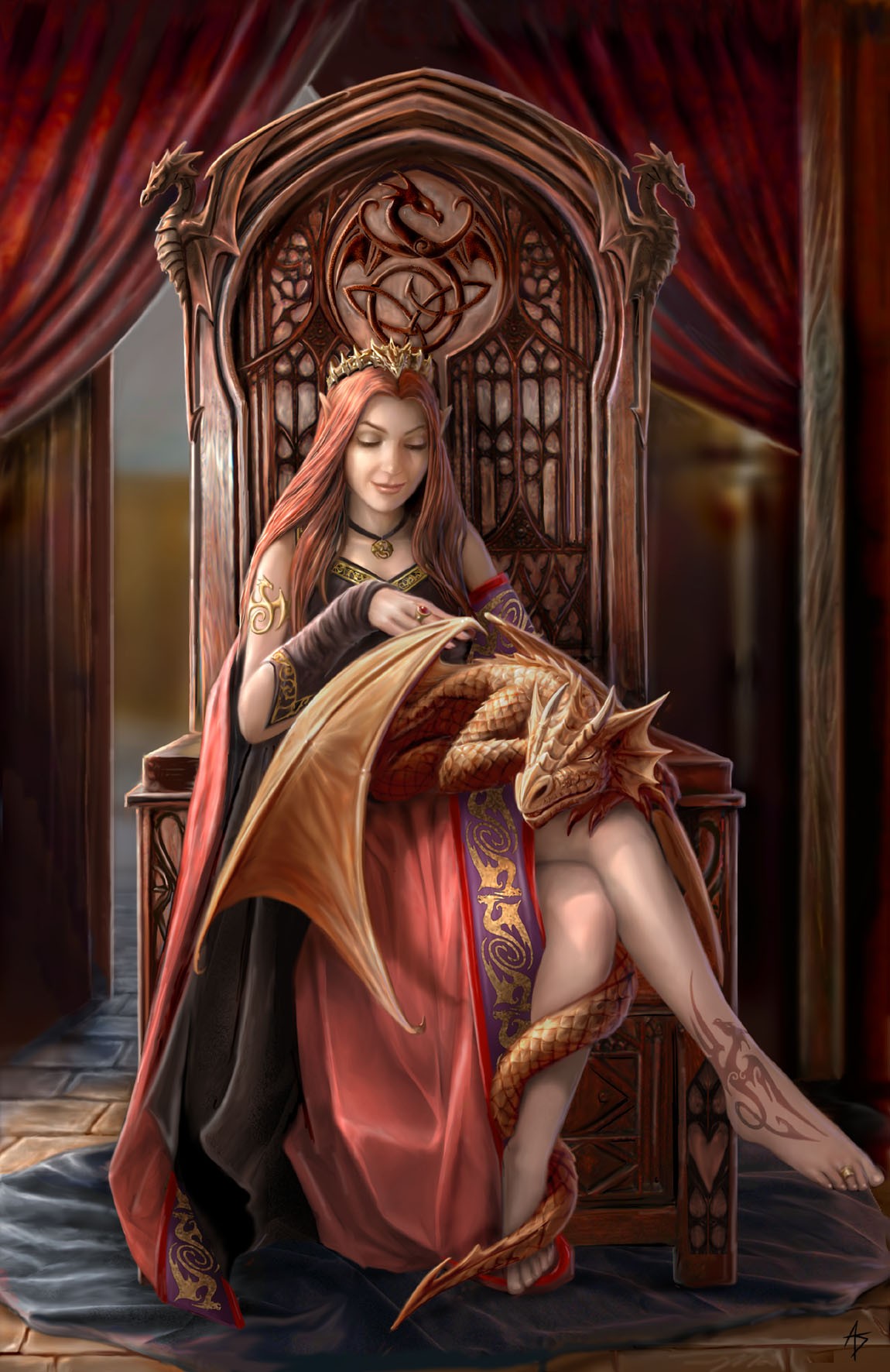 Anne Stokes Women Sitting Elves Digital art Fantasy 