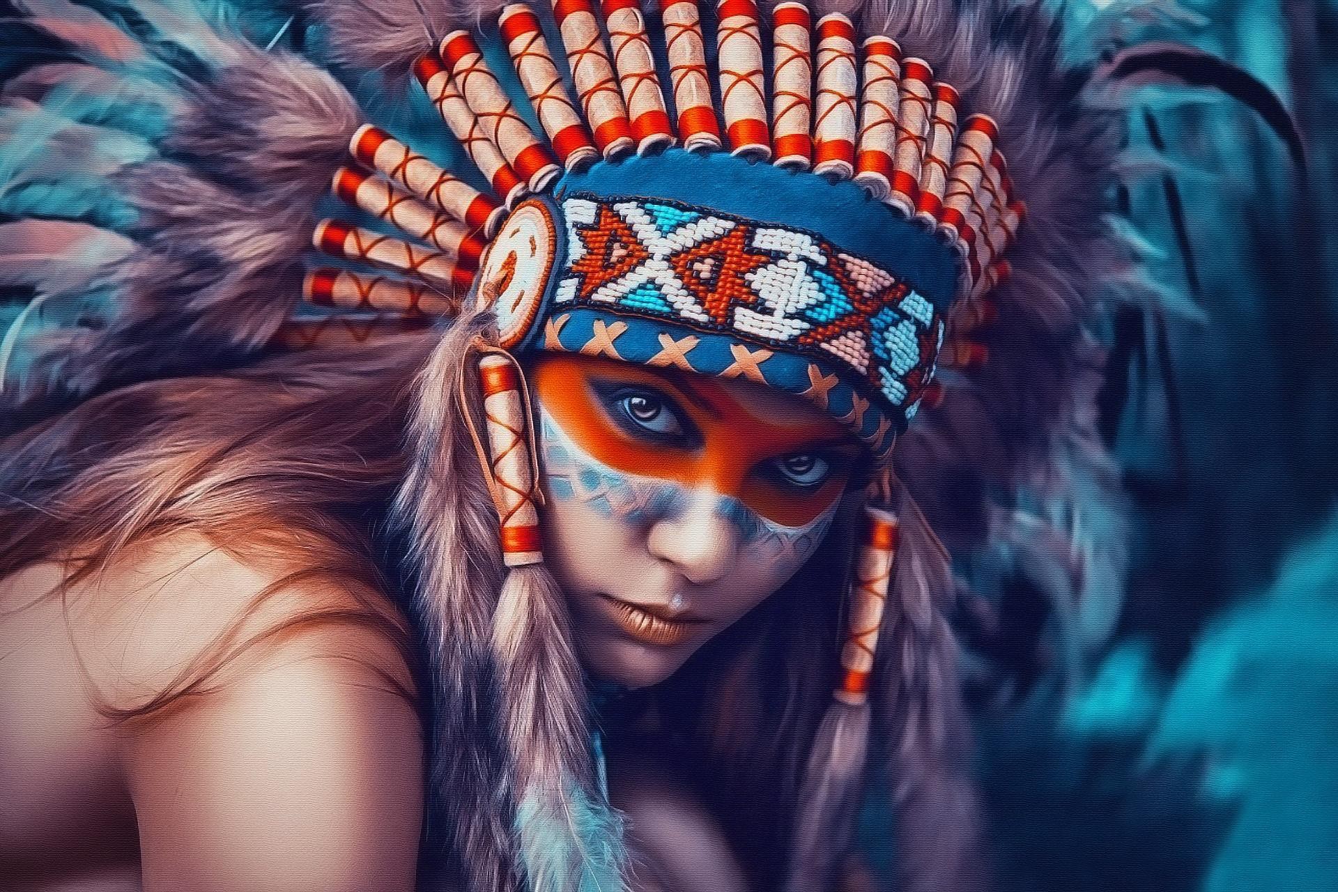 women, Native Americans, Eyes, Artwork, Headdress, Colorful, Painting, Face...
