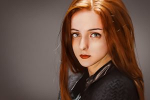 redhead, Looking at viewer, Women, Artwork, Simple background
