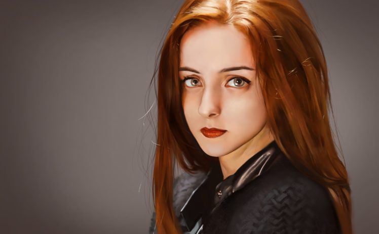 redhead, Looking at viewer, Women, Artwork, Simple background HD Wallpaper Desktop Background