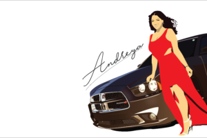 women, Dodge Charger, Illustration, White background, Red dress