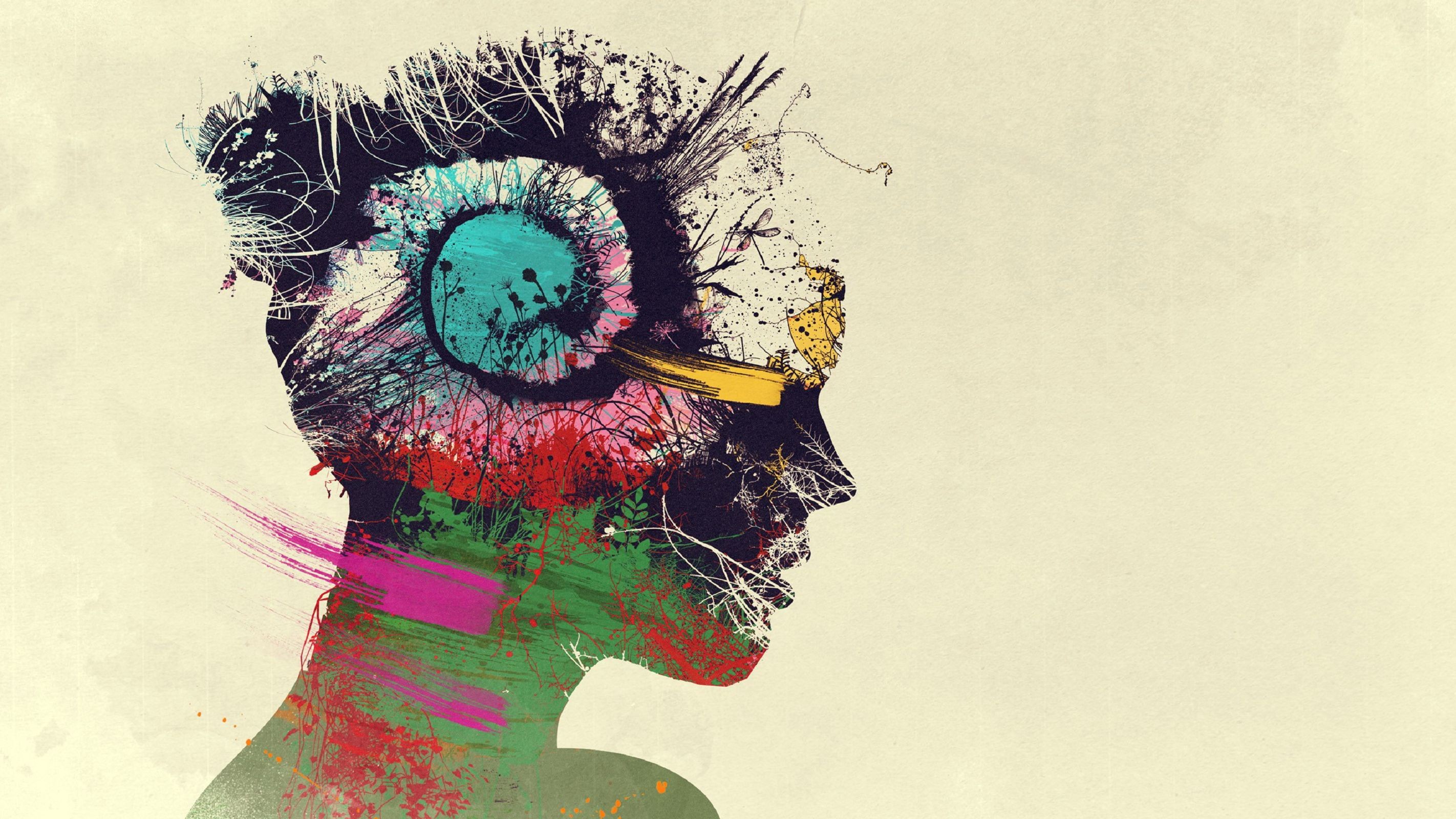 Women Psychedelic Mind Simple Background Double Exposure Colorful