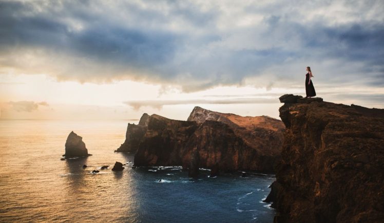 women, Nature, Landscape, Photography, Coast, Cliff, Sea, Morning, Sunlight, Portugal HD Wallpaper Desktop Background