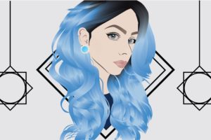 blue hair, Long hair, Women, Shapes, White background, Artwork