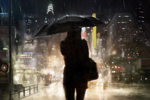 women, Night, Rain, Cityscape, Artwork, Digital art