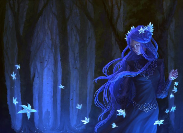 women, Closed eyes, Leaves, Forest, Fantasy girl, Fantasy art HD Wallpaper Desktop Background