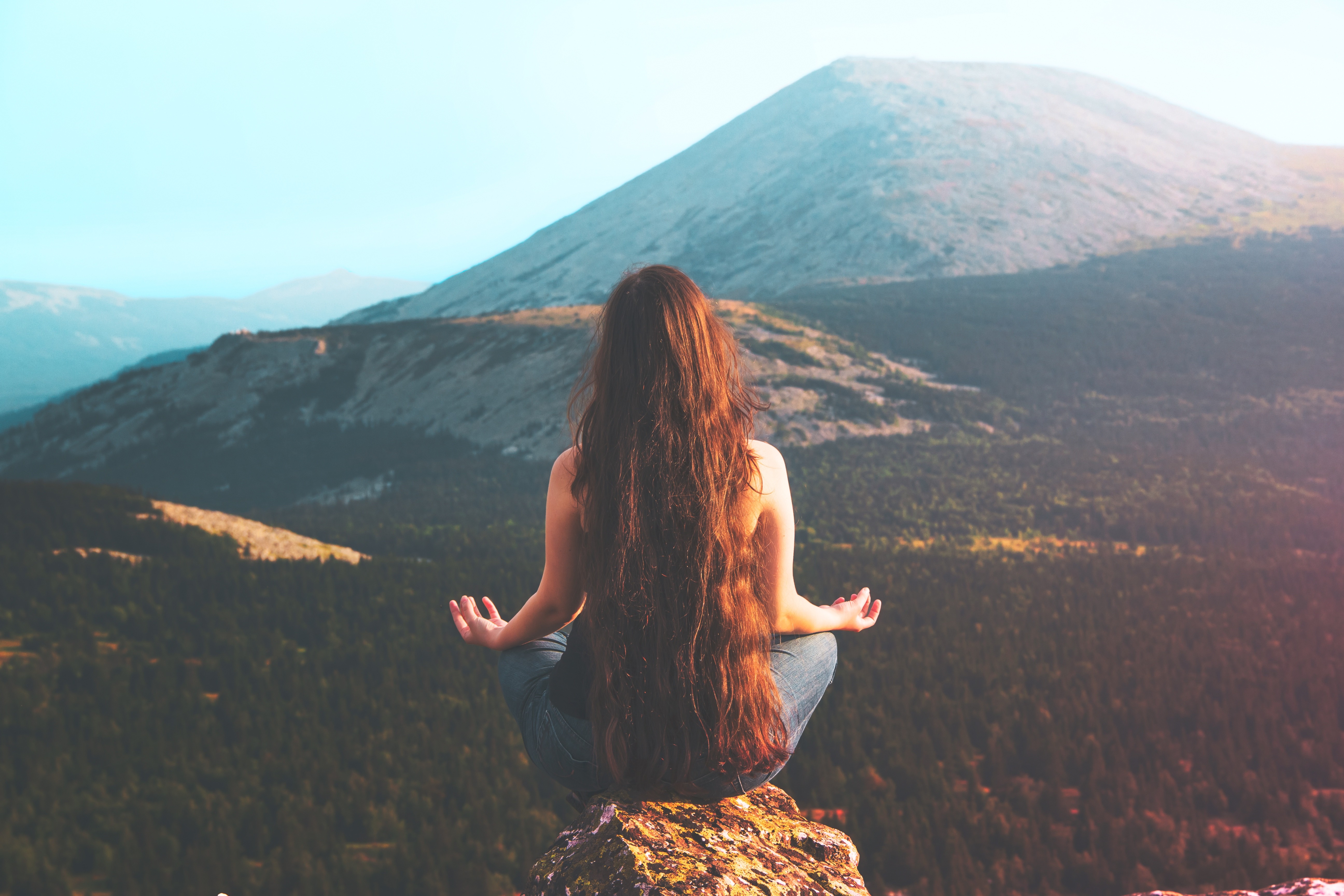 women outdoors Landscape  Mountains Meditation 