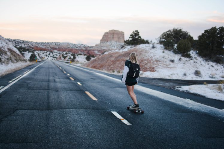 women, Nature, Road, Skateboard HD Wallpaper Desktop Background