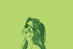women, Gerrel Saunders, Minimalism, Artwork, Simple background, Skull, Sunglasses, Green