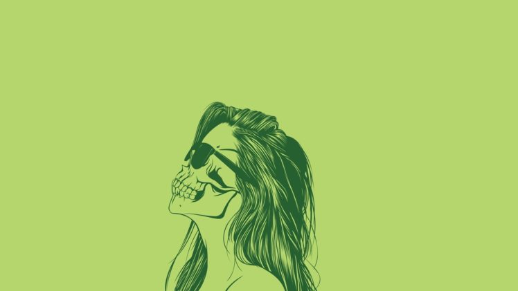 women, Gerrel Saunders, Minimalism, Artwork, Simple background, Skull, Sunglasses, Green HD Wallpaper Desktop Background