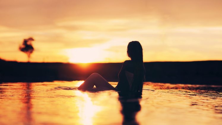 women, Sun, Water HD Wallpaper Desktop Background