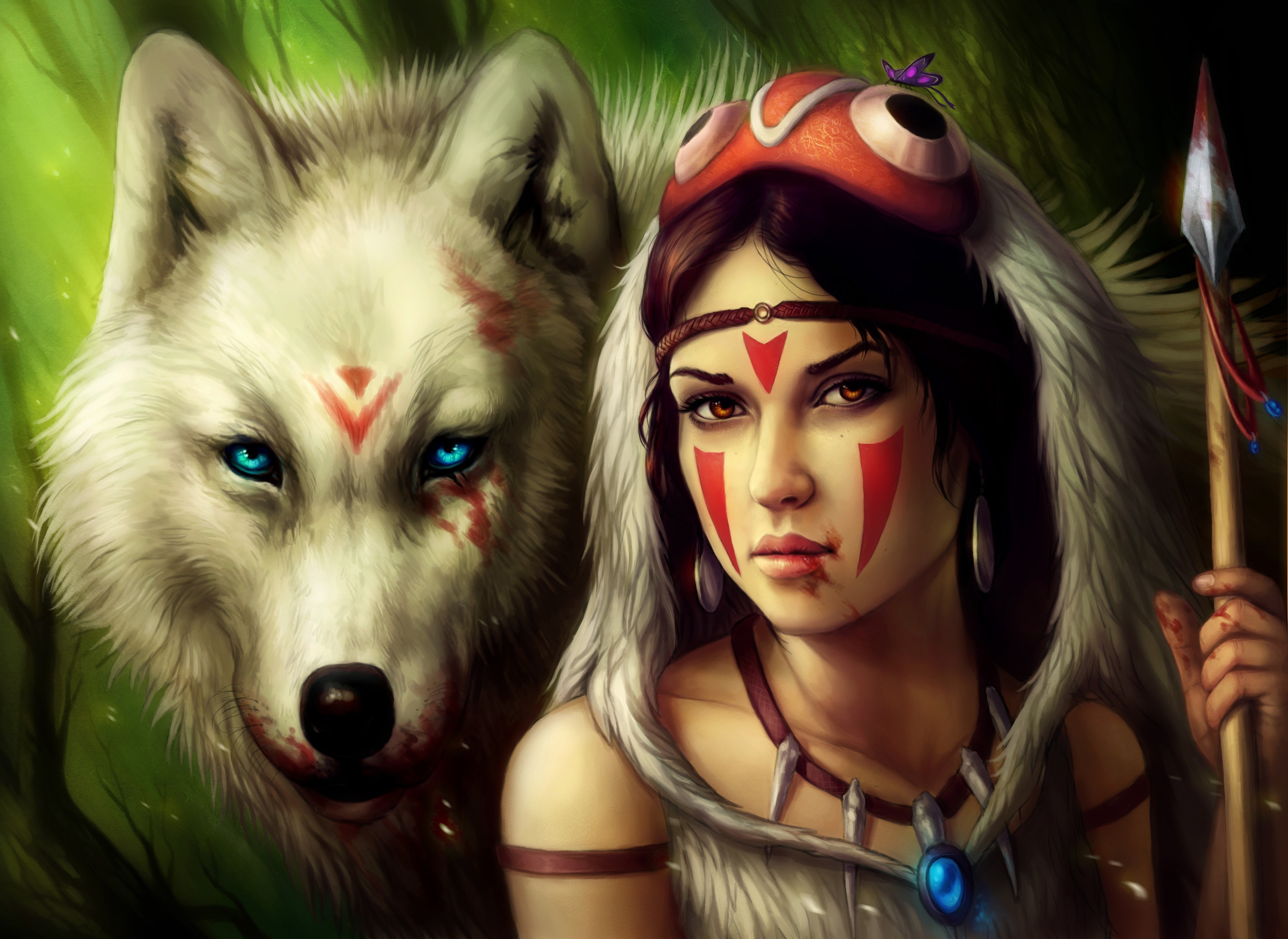 Princess Mononoke, Artwork, Wolf, Women Wallpaper