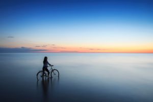 women outdoors, Sea, Bicycle, Latvia, Sunset