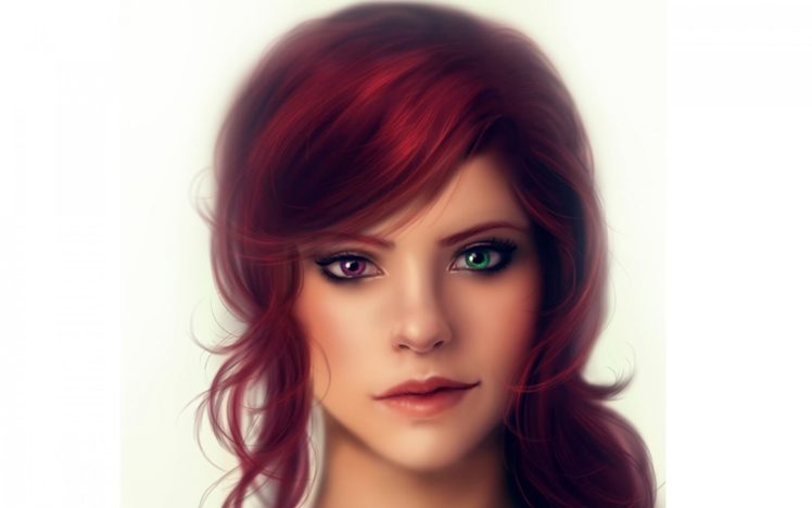 redhead, Women, Painting, Heterochromia HD Wallpaper Desktop Background