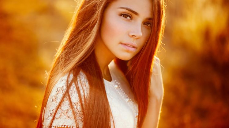 model, Women, Brunette, Face, Brown eyes, Golden Hour, Women outdoors, Straight hair HD Wallpaper Desktop Background