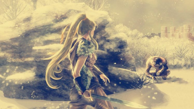 women, Women with swords, Beast (character), Warrior, Snow HD Wallpaper Desktop Background