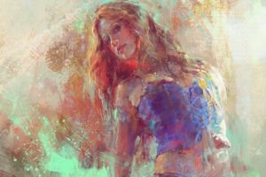 artwork, Painting, Paint splatter, Women, Orange hair