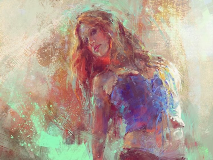 artwork, Painting, Paint splatter, Women, Orange hair HD Wallpaper Desktop Background