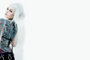 Kristen Leanne, Simple background, Tattoo, Women, White background, Tattoos, White hair