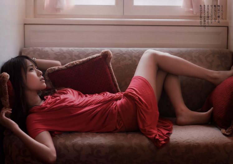 women, Asian, Couch, Red dress, Cushions HD Wallpaper Desktop Background
