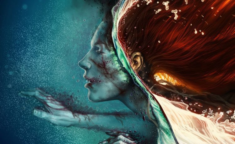 Vitaly S Alexius, Romantically Apocalyptic, Redhead, Water, Split view, Women, Bubbles HD Wallpaper Desktop Background